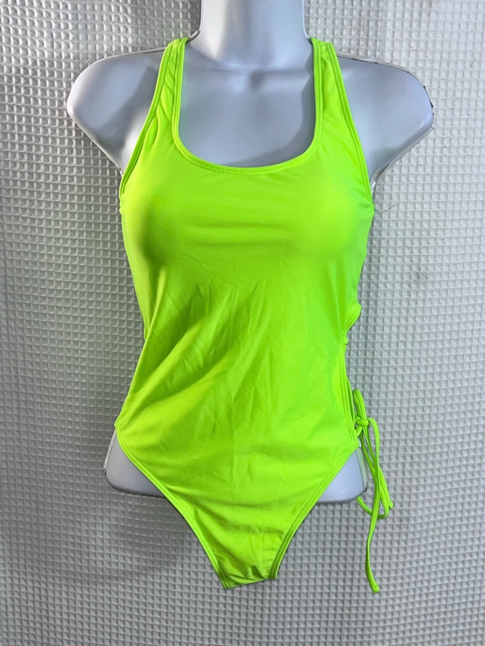 Brazilian ladies Neon green lace-up One-Piece Swimsuit size medium